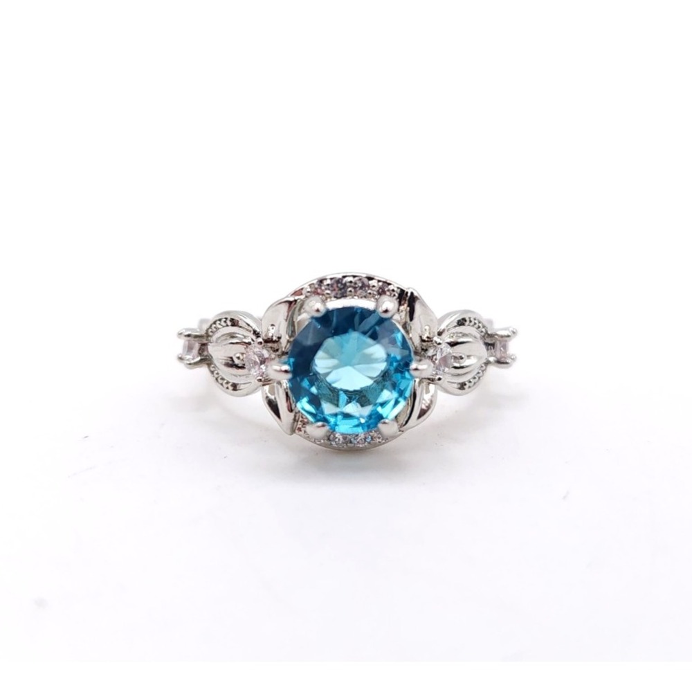 Blue CZ Silver Tone Cocktail Ring